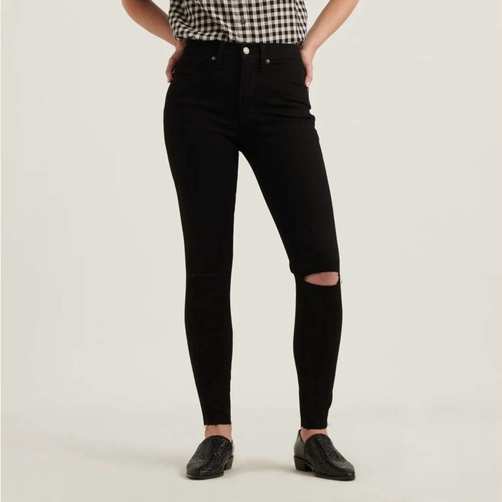 Lucky Brand Bridgette High-Rise Raw Hem Cut-Out Knees Black Skinny Jeans Size 6